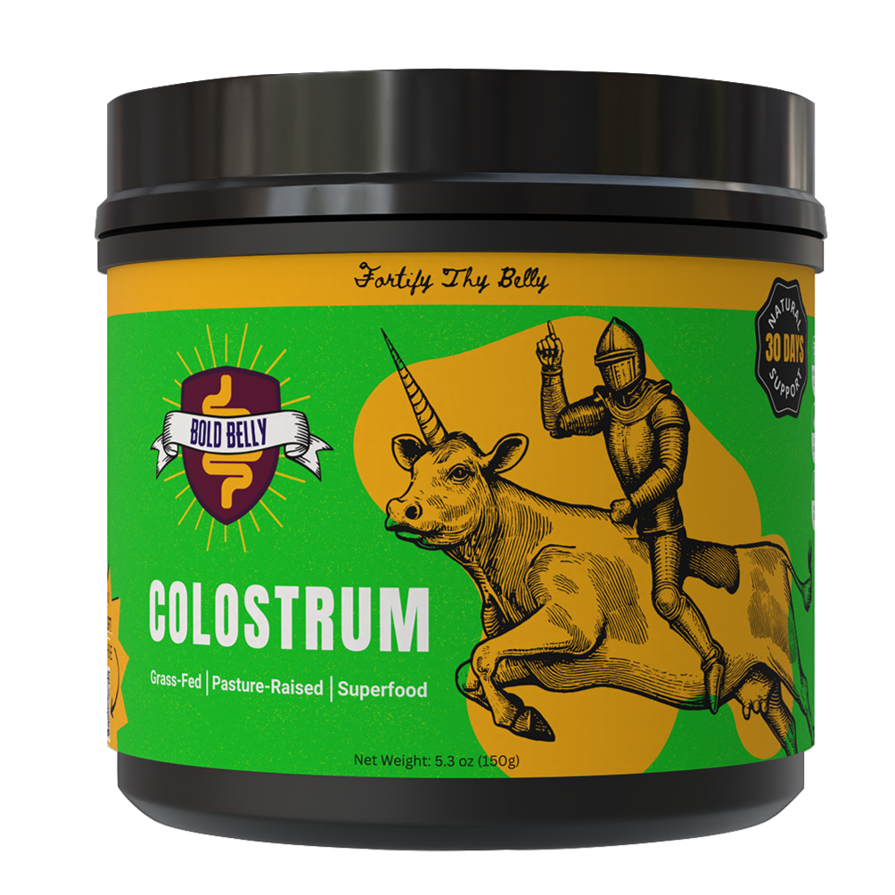 bold belly colostrum supplement powder for diarrhea relief front of container