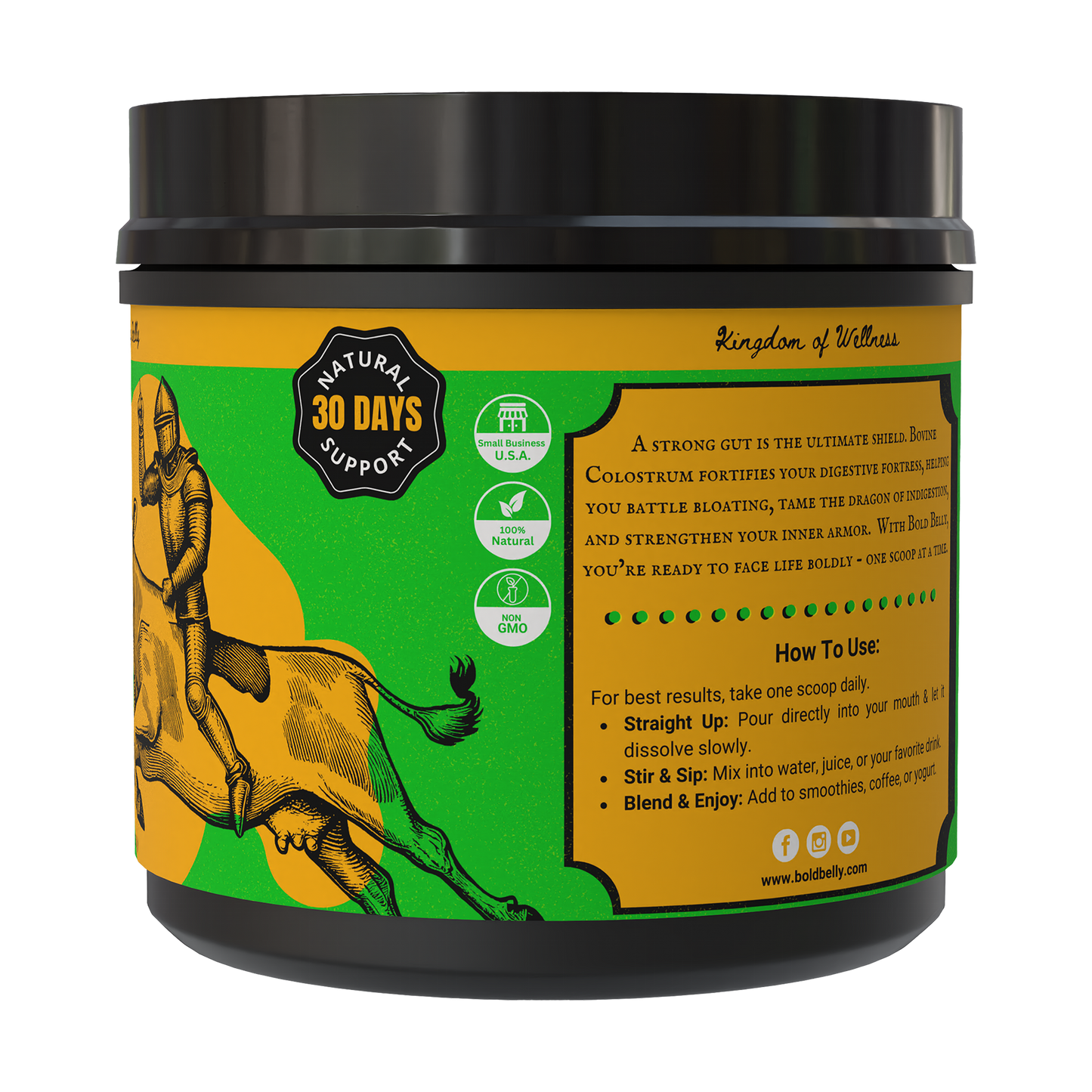 bold belly colostrum supplement powder back of container